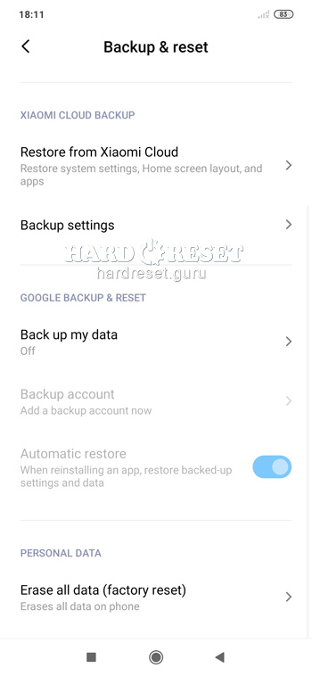 Factory data reset Xiaomi Redmi Note 7