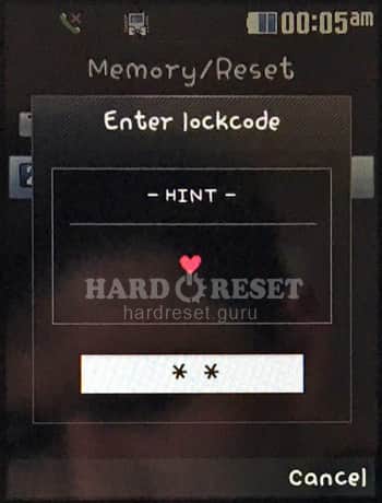 Confirm code reset LG KH1800 