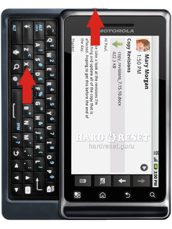 Hard Reset keys Motorola A954 Milestone 2