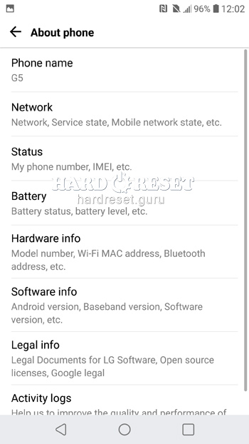 Software info LG G5