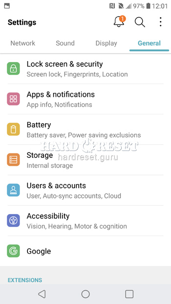 General settings on LG G5