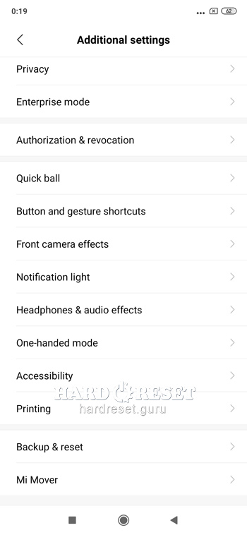 Reset settings on Xiaomi Mi 9