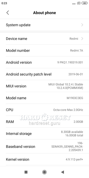 MIUI version Xiaomi Redmi 7