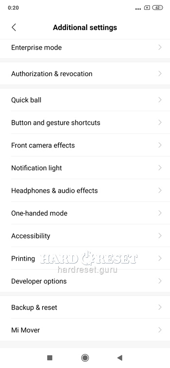 Developer options Xiaomi Mi 9