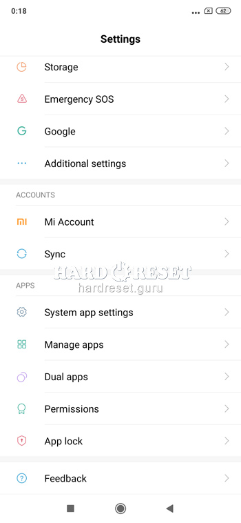 General Settings Xiaomi Mi 9