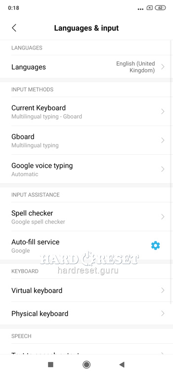 Language and input Xiaomi Mi 9