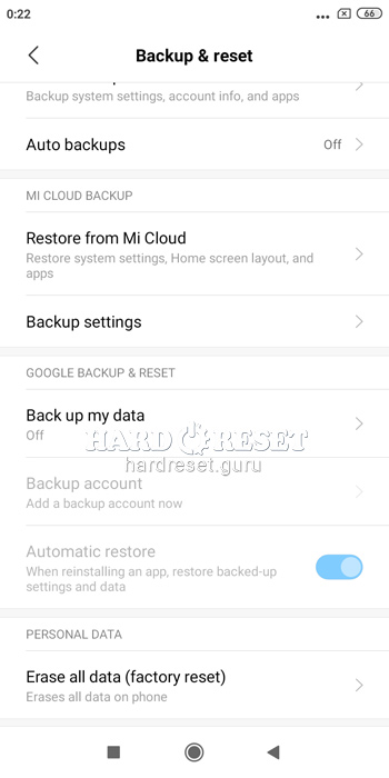 Restablecimiento de datos de fábrica Xiaomi Redmi 7