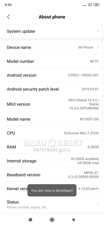 MIUI version Xiaomi Mi 9