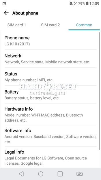 Software info LG K10