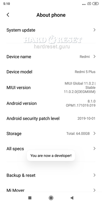 MIUI version Xiaomi Redmi 5 Plus