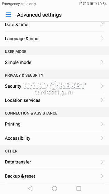 Reset settings on Huawei Y6 and similar series