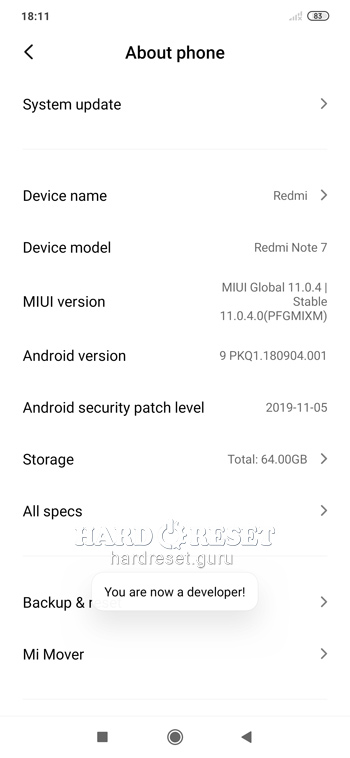 MIUI version Xiaomi Redmi Note 7