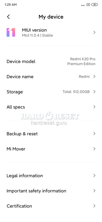 Reset settings on Xiaomi Redmi K20 Pro