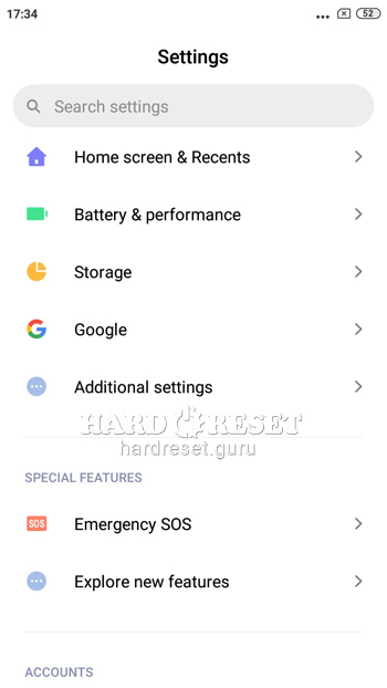 settings on Xiaomi Redmi 4X