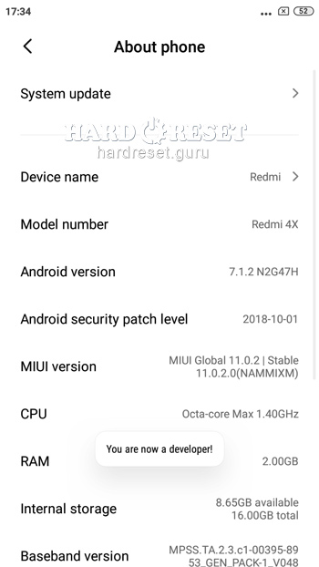 MIUI version Xiaomi Redmi 4X