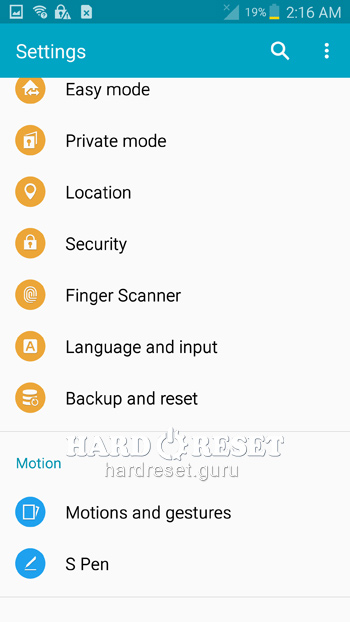 General settings on Samsung Galaxy Note 4