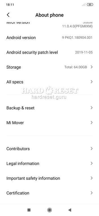 Reset settings on Xiaomi Redmi Note 7