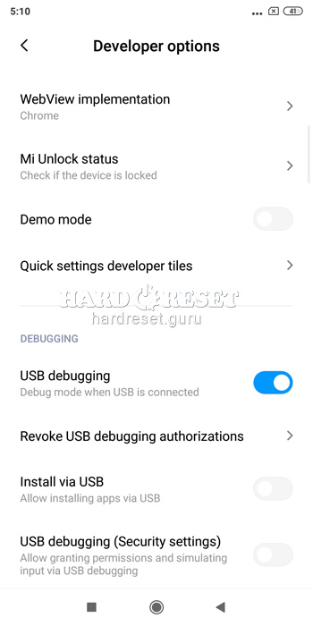 USB debugging Xiaomi Redmi 5 Plus
