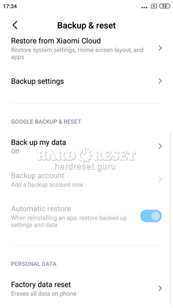 Factory data reset Xiaomi Redmi 4X