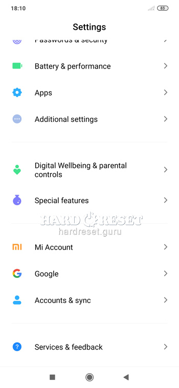 settings on Xiaomi Redmi Note 7