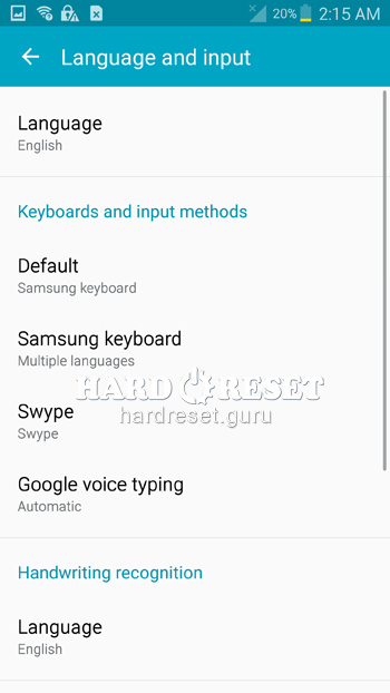 Language and input Samsung Galaxy Note 4