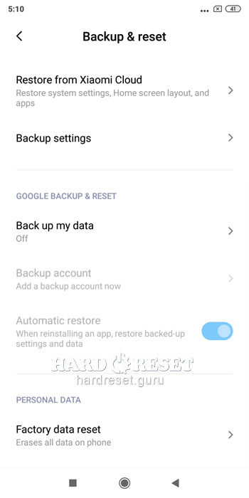 Factory data reset Xiaomi Redmi 5 Plus
