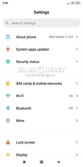 settings on Xiaomi Redmi 5 Plus