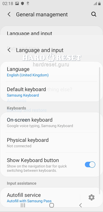 Idioma y entrada de texto Samsung Galaxy A6